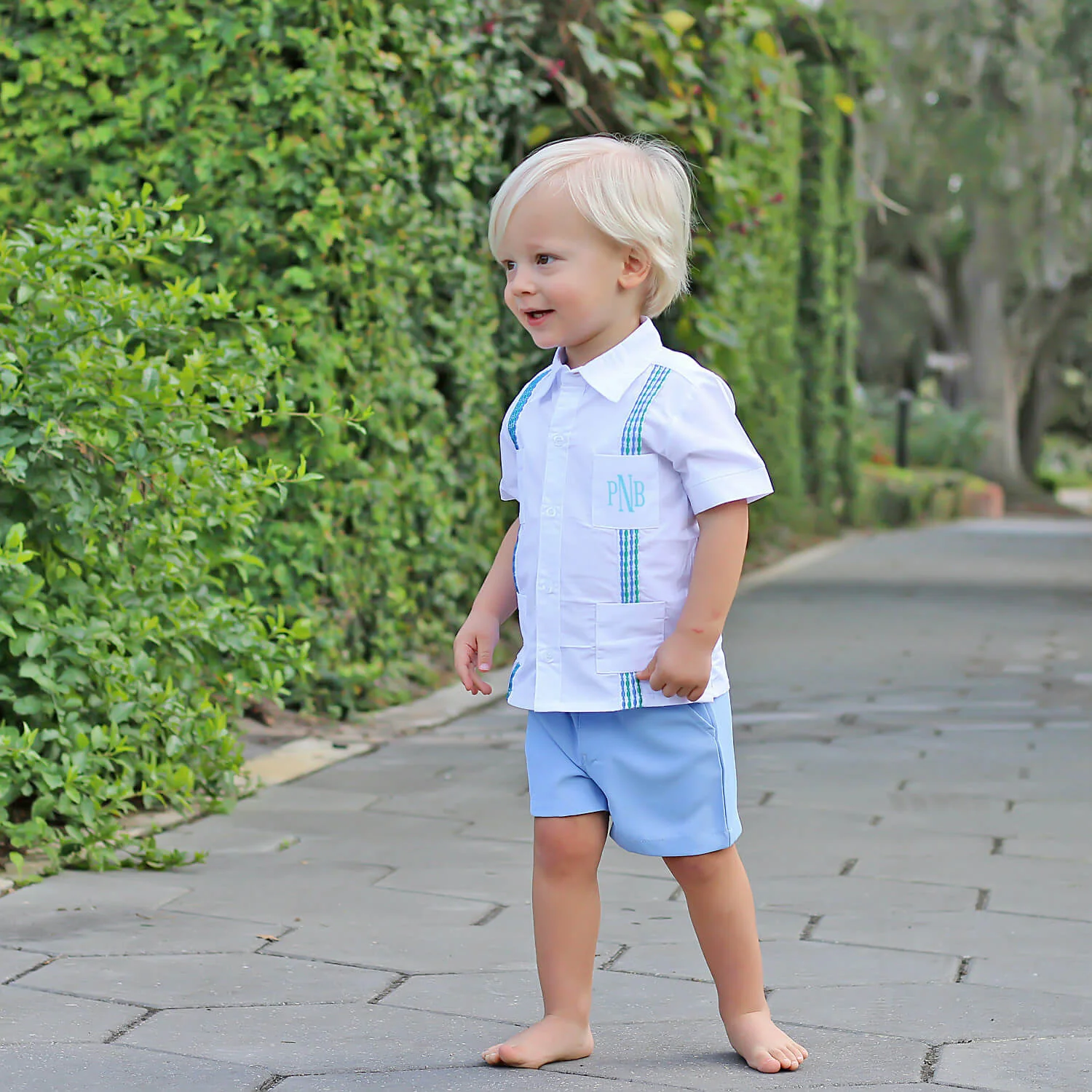 White with Blue & Green Embroidered Guayabera Shirt - Image 7