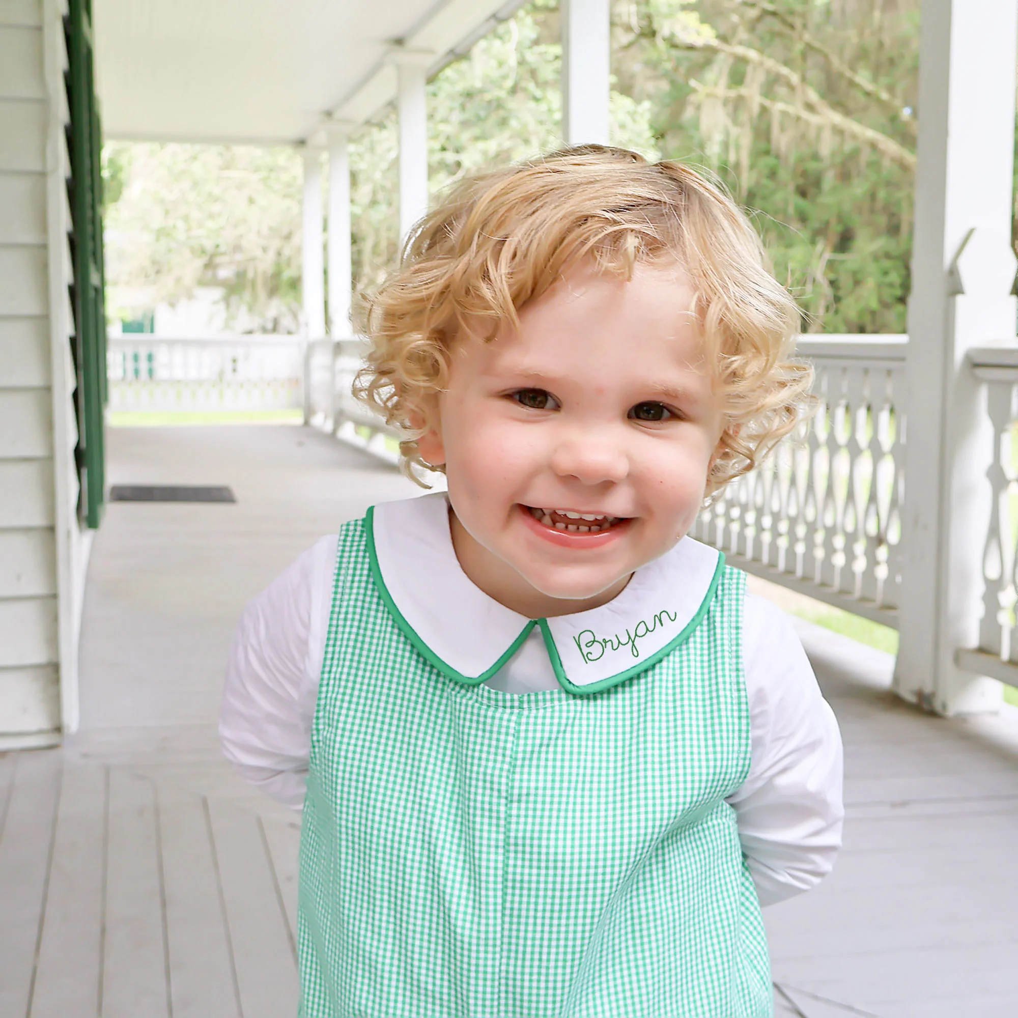 White Long Sleeve Undershirt with Green Trim - Image 2