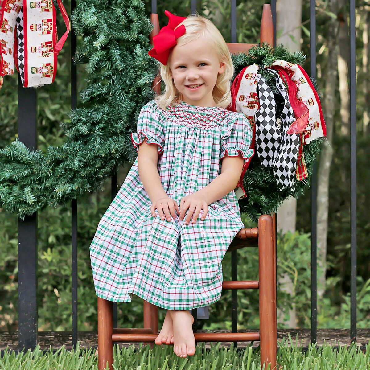 Windsor Plaid Smocked Bishop Dress - Image 3