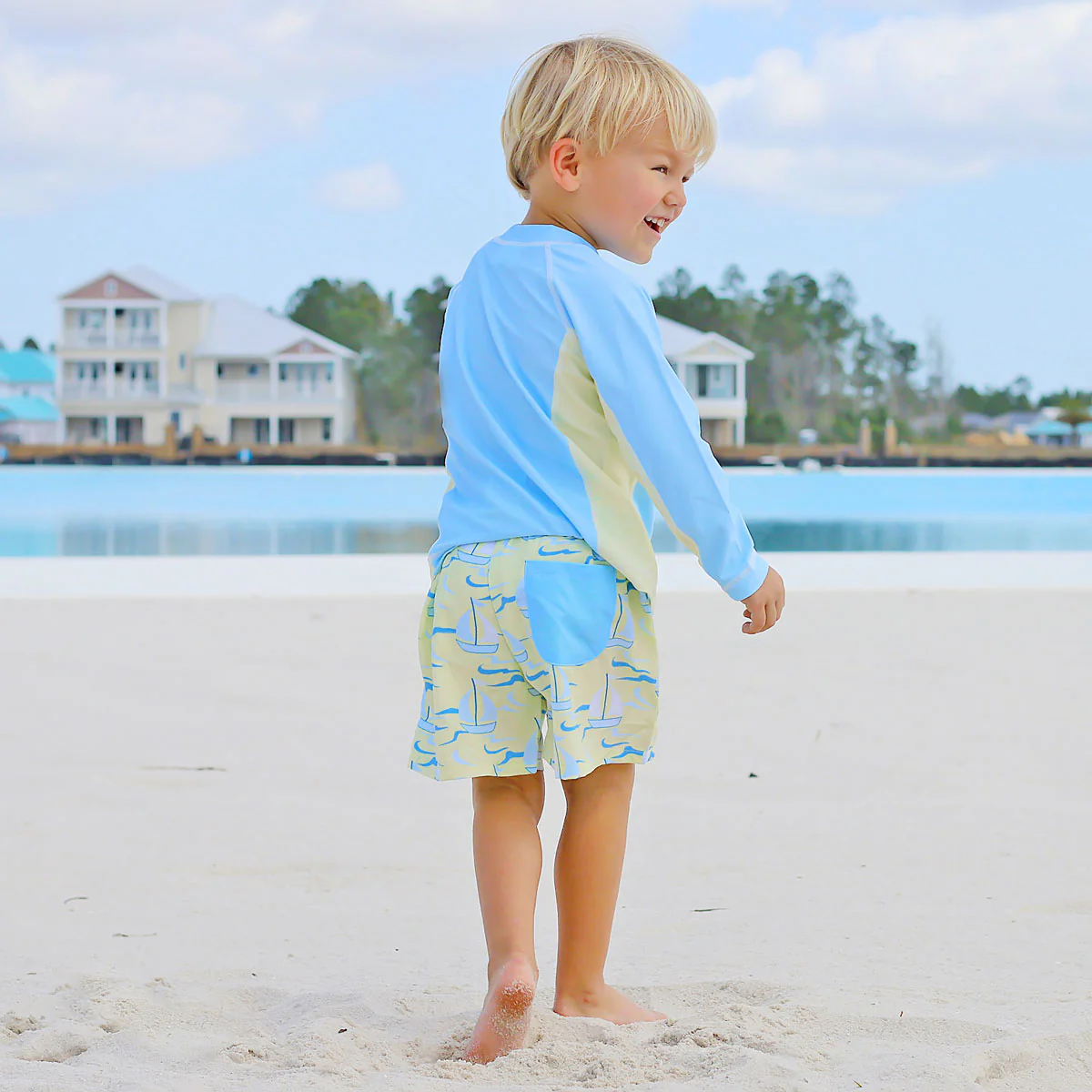 Yellow and Blue Long Sleeve Rash Guard - Image 5