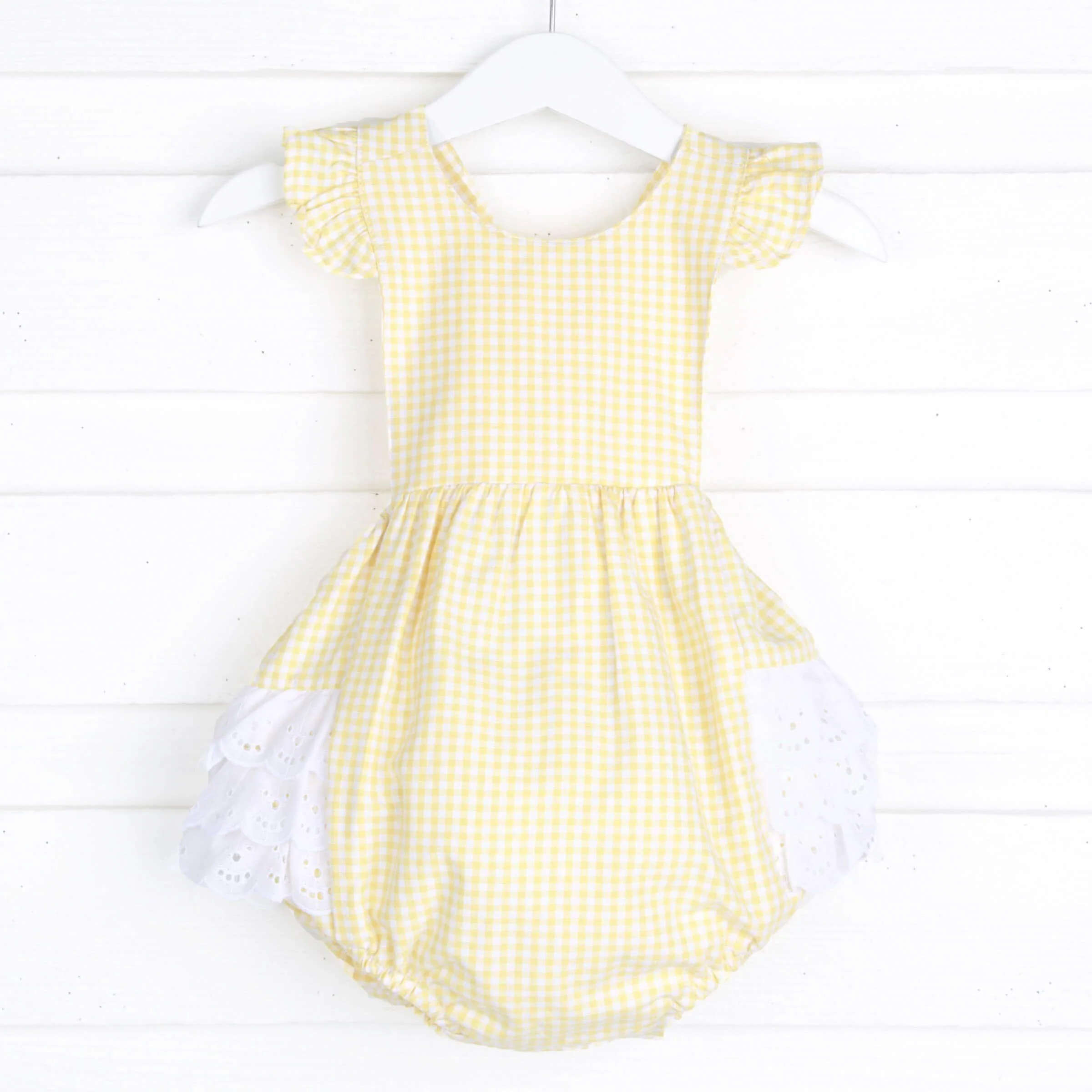 Yellow Gingham Eyelet Ruffle Bubble - Image 2