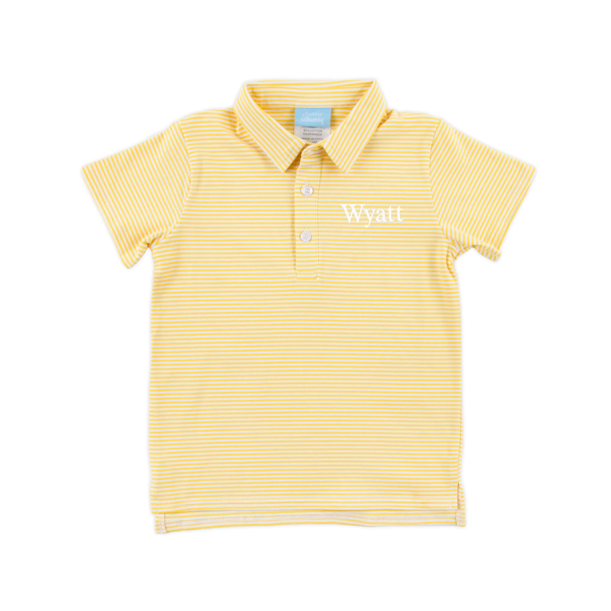 Yellow Stripe Knit Short Sleeve Polo - Image 2