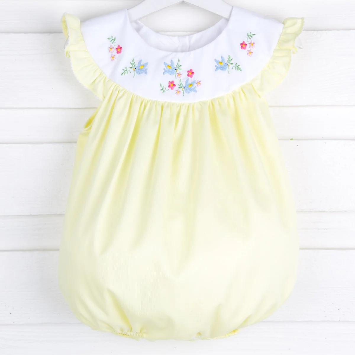 Yoke Neck Embroidered Bird Bubble Light Yellow Pique - Image 2