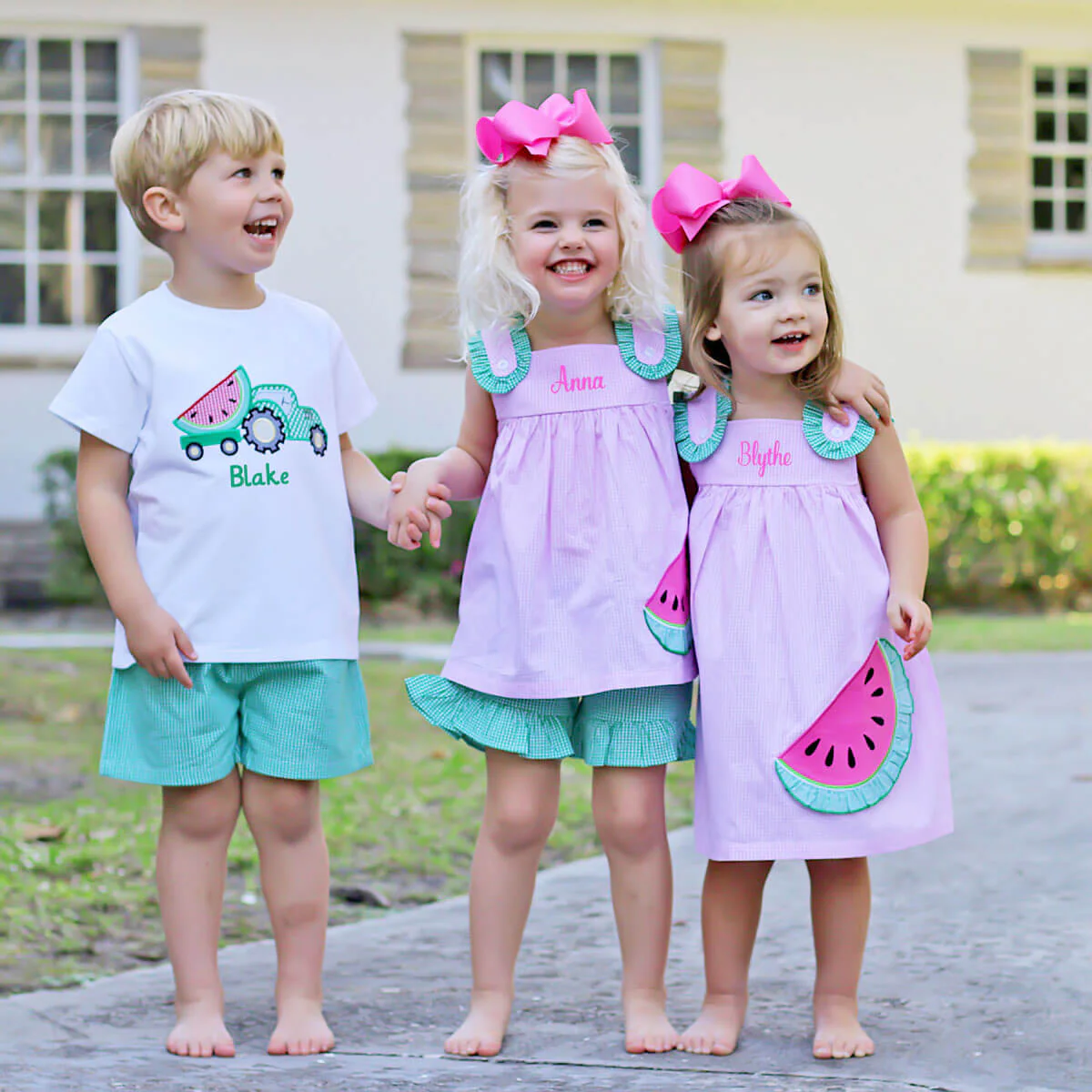 Sweet Watermelon Applique Green Gingham Short Set - Image 6