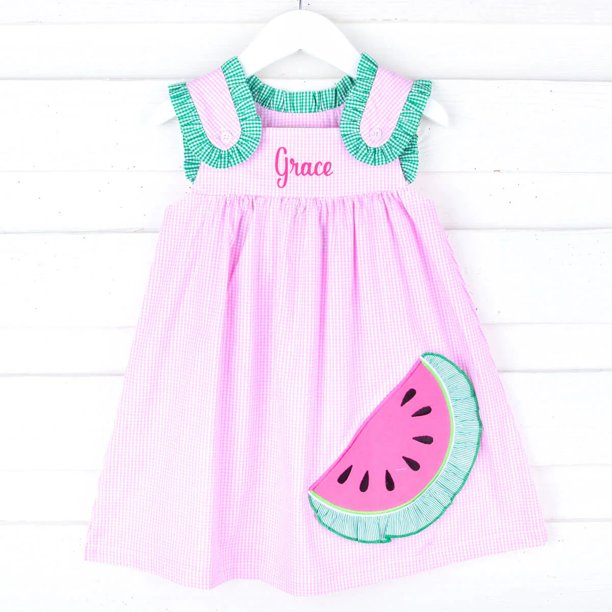 Sweet Watermelon Applique Pink Gingham Lulu Dress - Image 2
