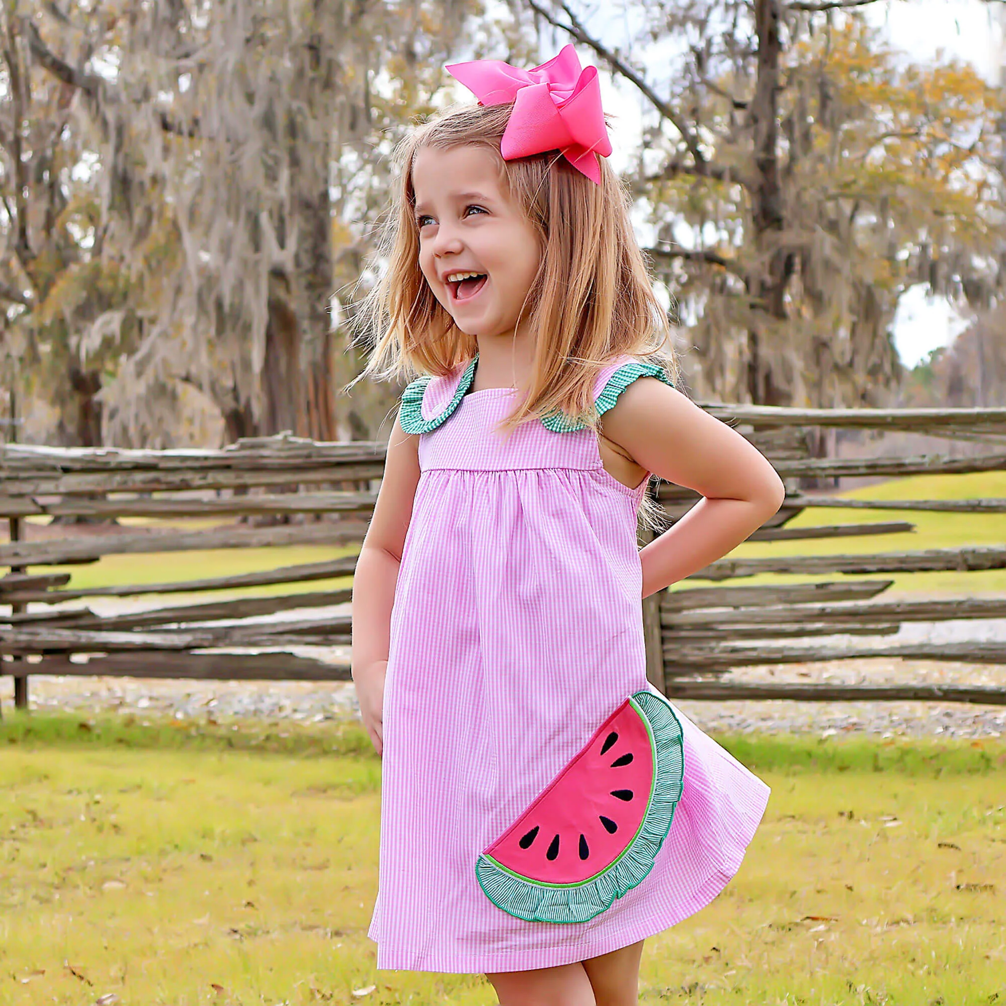 Sweet Watermelon Applique Pink Gingham Lulu Dress - Image 3