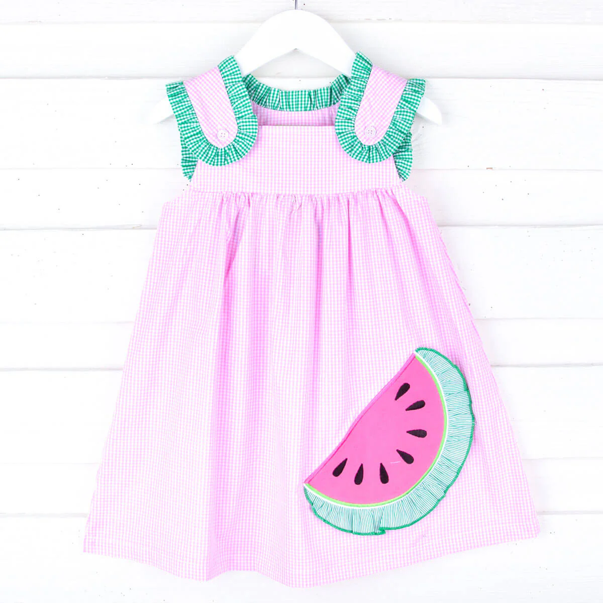 Sweet Watermelon Applique Pink Gingham Lulu Dress - Image 4
