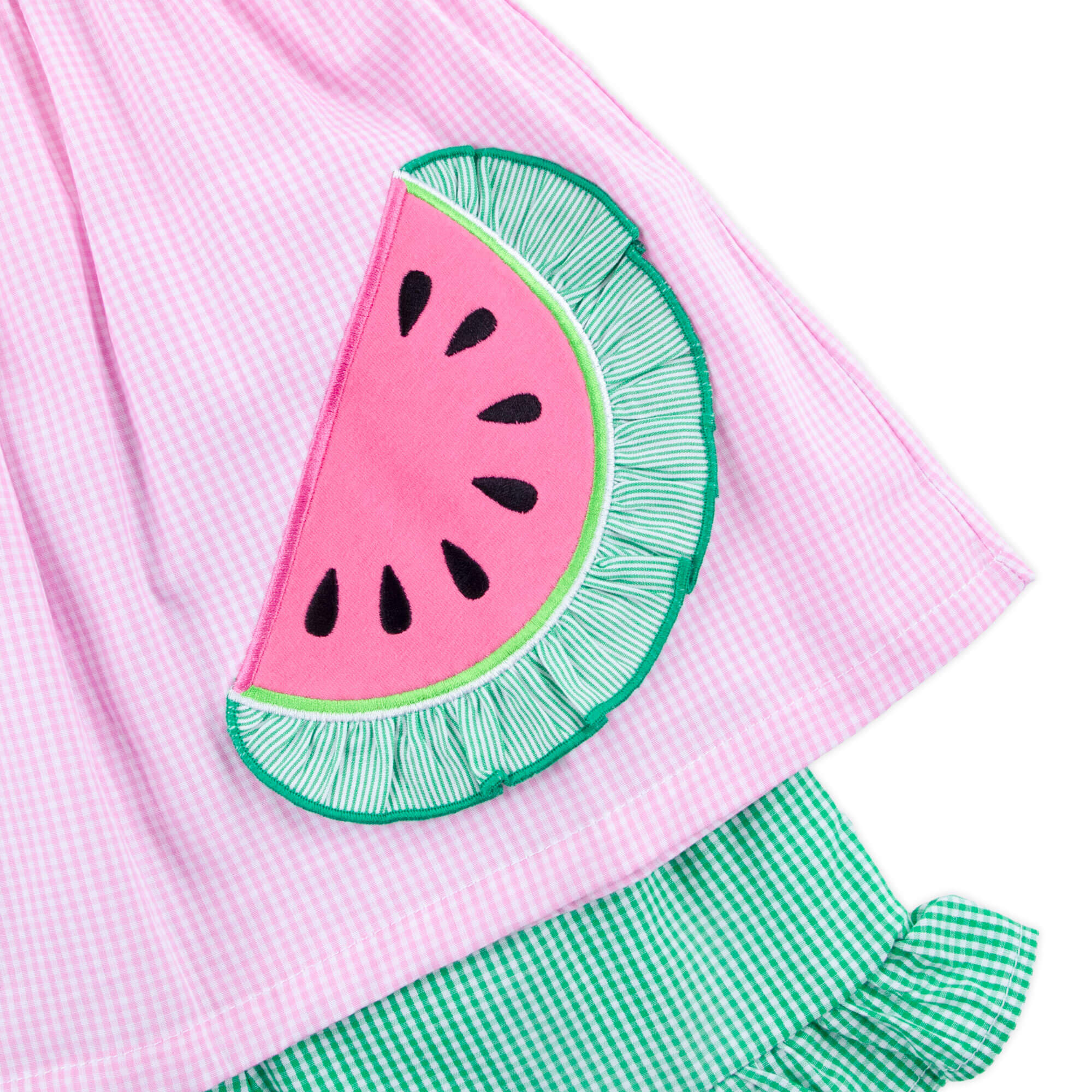 Sweet Watermelon Applique Pink Gingham Lulu Short Set - Image 3