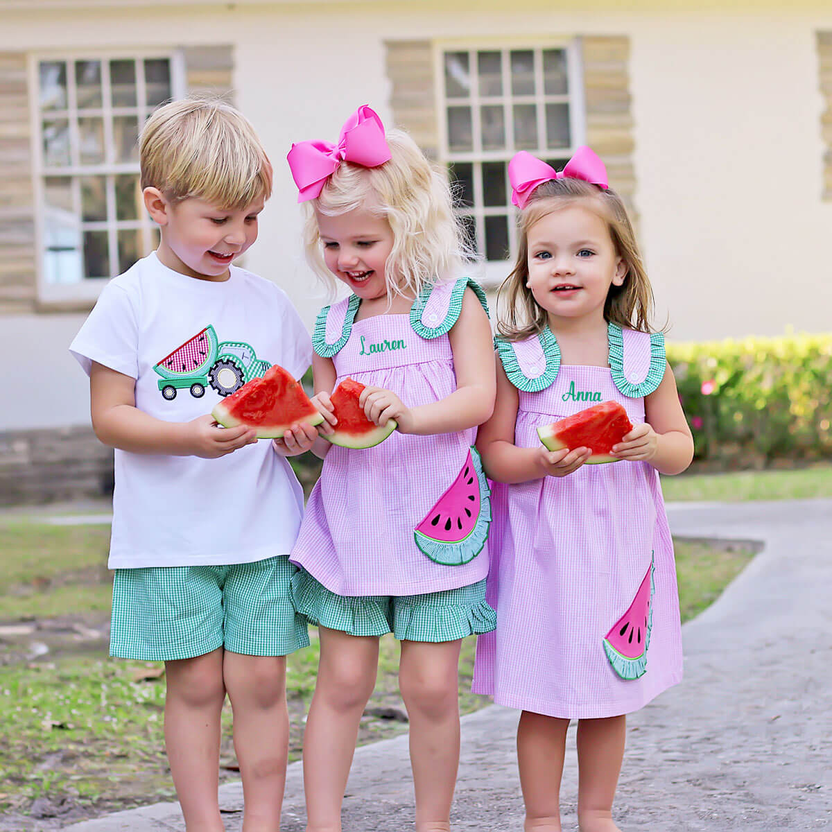 Sweet Watermelon Applique Pink Gingham Lulu Short Set - Image 6